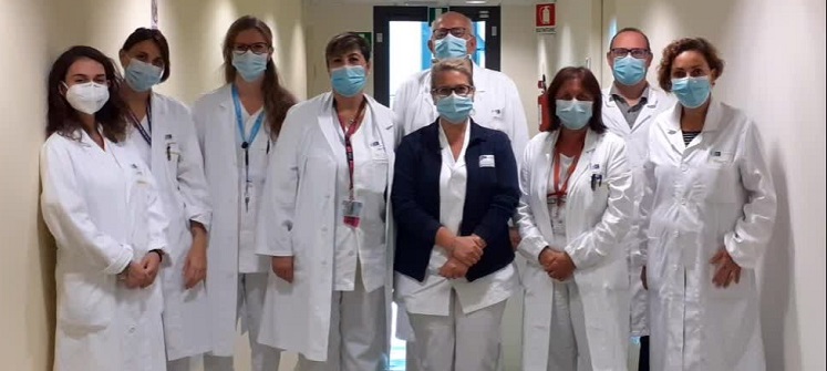 Da sx: gli operatori J. Lavorini, J. Bianchi, E. Tomassetto, (dietetica professionale) M. Di Lieto. G. Cipriani M. Iannopolio, M. Margelli (SOC Oncologia) 